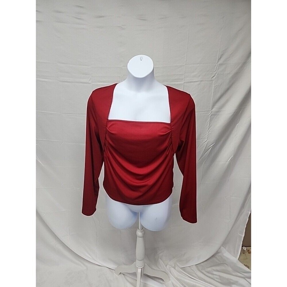 Cider Red Textured Knit Top 3XL Micro Pleated Gathered Bust Stretch knit top